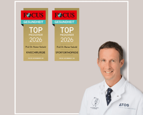 Prof. Dr. Rainer Siebold ist 2026 erneut als Top‑Mediziner in der FOCUS Gesundheit Ärzteliste aufgeführt – empfohlen für Kniechirurgie und Sportorthopädie am Internationalen Zentrum für Orthopädie in Heidelberg.