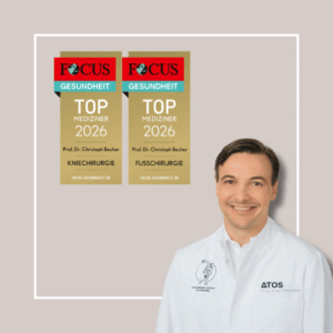 Prof. Dr. med. Christoph Becher wird 2026 erneut von FOCUS Gesundheit als empfohlener Facharzt für Kniechirurgie, Fußchirurgie und Sportorthopädie geführt.