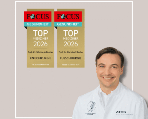 Prof. Dr. med. Christoph Becher wird 2026 erneut von FOCUS Gesundheit als empfohlener Facharzt für Kniechirurgie, Fußchirurgie und Sportorthopädie geführt.