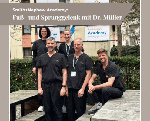 Dr. med. Sebastian Müller war im Rahmen der wissenschaftlichen Leitung an der Vermittlung aktueller OP‑Techniken bei Sprunggelenksinstabilitäten und Achillessehnenerkrankungen in München beteiligt.