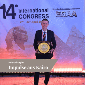 Prof. Dr. Rainer Siebold referierte beim EGAA-Kongress 2026 in Kairo über aktuelle arthroskopische Techniken zur Meniskus- und Kreuzbandbehandlung.