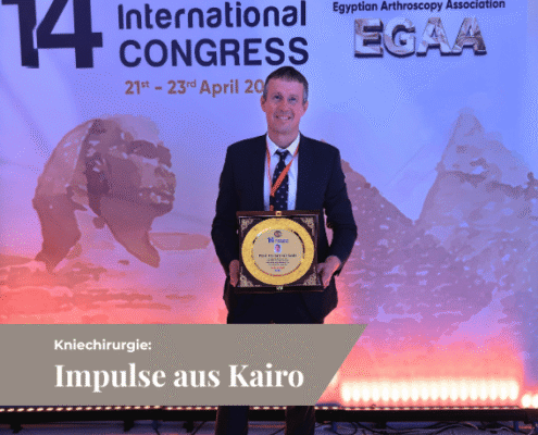 Prof. Dr. Rainer Siebold referierte beim EGAA-Kongress 2026 in Kairo über aktuelle arthroskopische Techniken zur Meniskus- und Kreuzbandbehandlung.