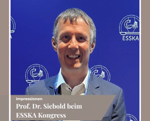 Prof. Dr. Rainer Siebold beim 22. ESSKA-Kongress in Prag: ePoster zur Meniskusallograft-Transplantation und Leitung zweier internationaler Fachsitzungen.